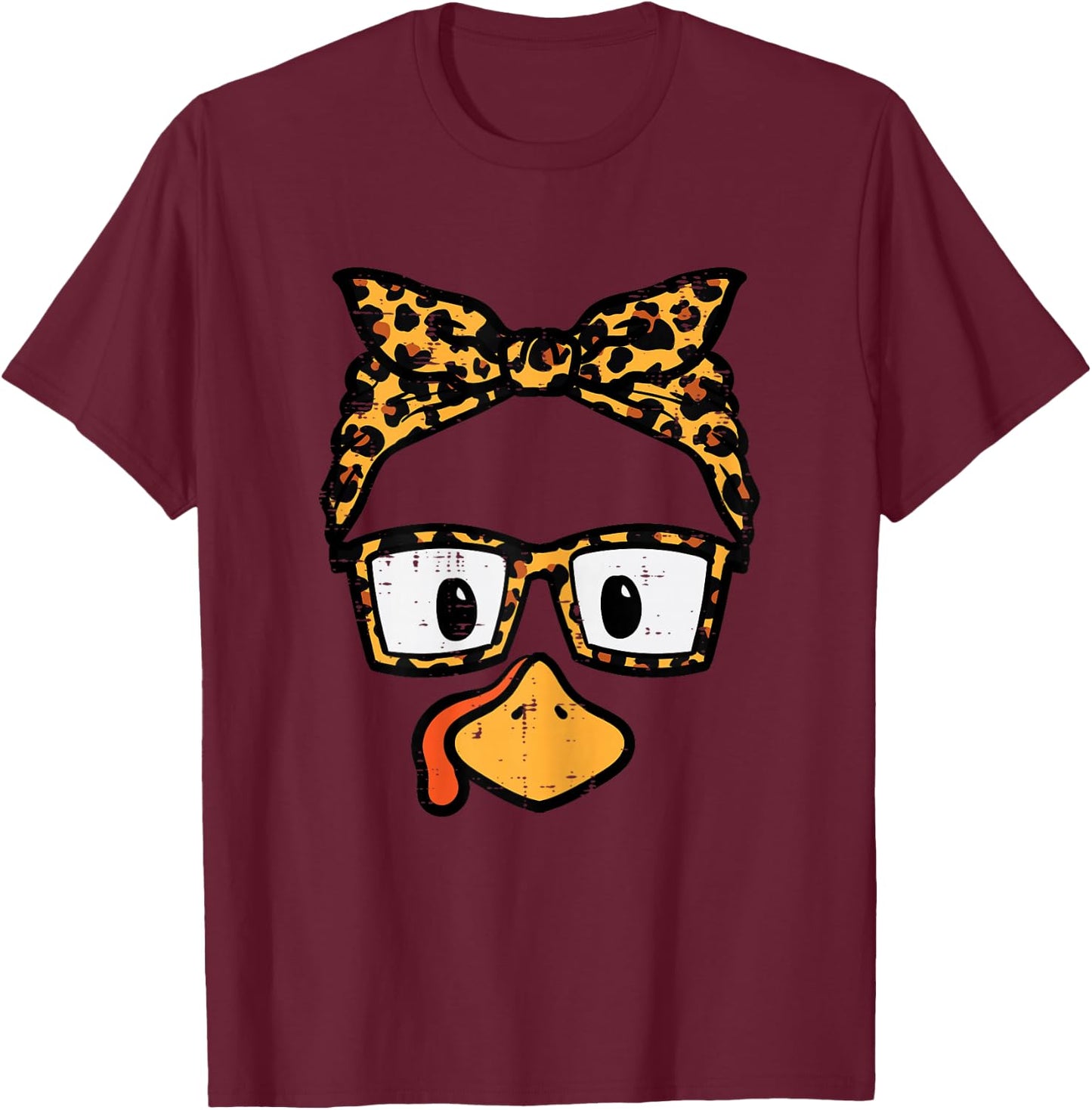 Thanksgiving Turkey Face Leopard Glasses Mom Women Girls Kid T-Shirt - T-Shirt | Maroon