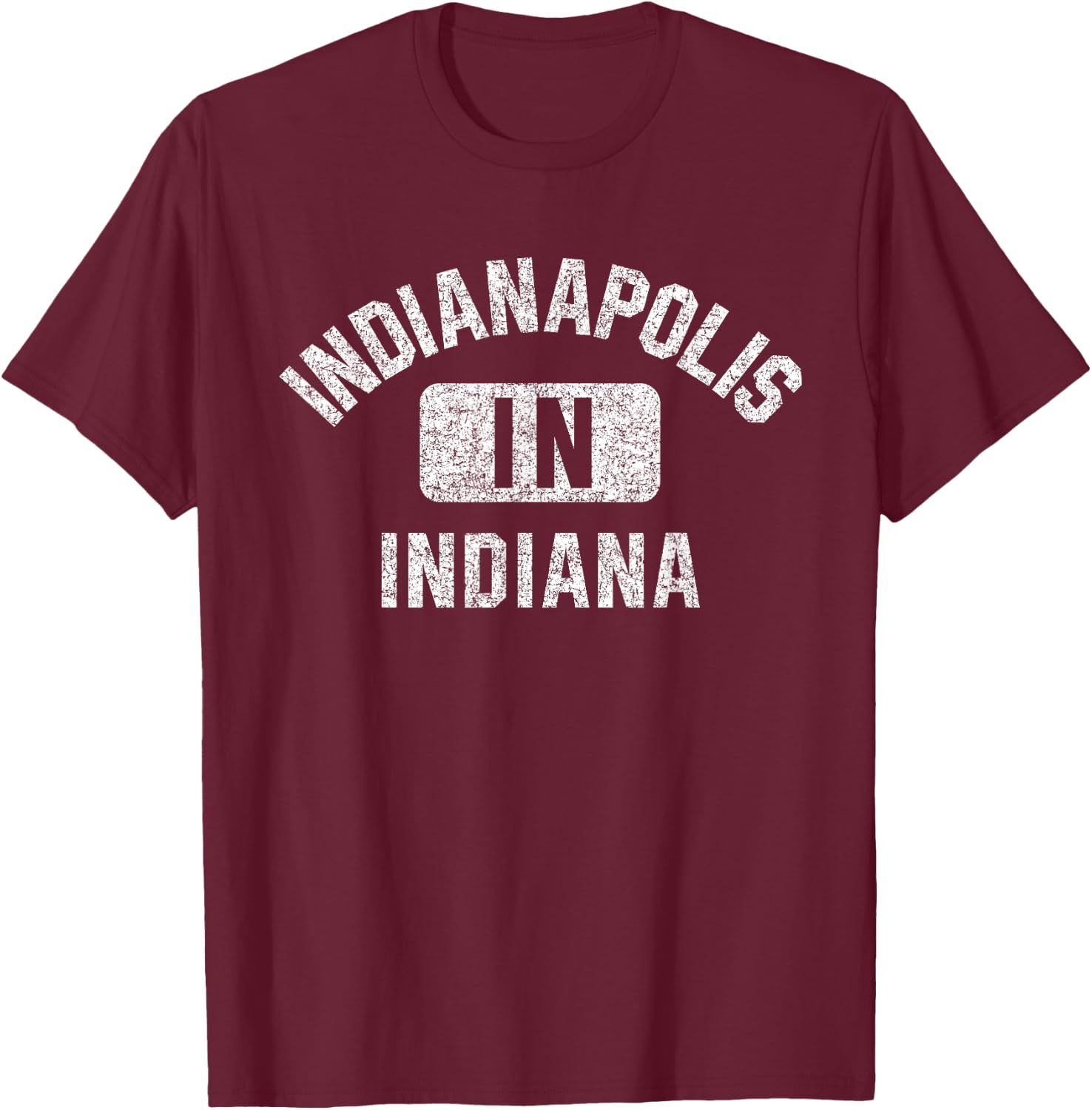 Indianapolis Indiana Gym Style Distressed White Print T-Shirt - T-Shirt | Maroon