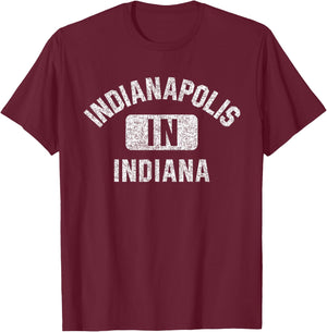 Indianapolis Indiana Gym Style Distressed White Print T-Shirt - T-Shirt | Maroon