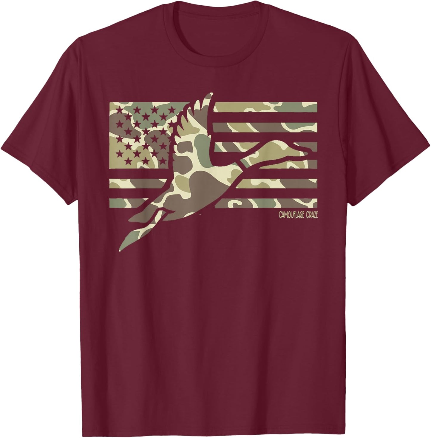 Camo Patriotic Mallard Duck Camouflage Flying Duck Hunting T-Shirt - T-Shirt | Maroon