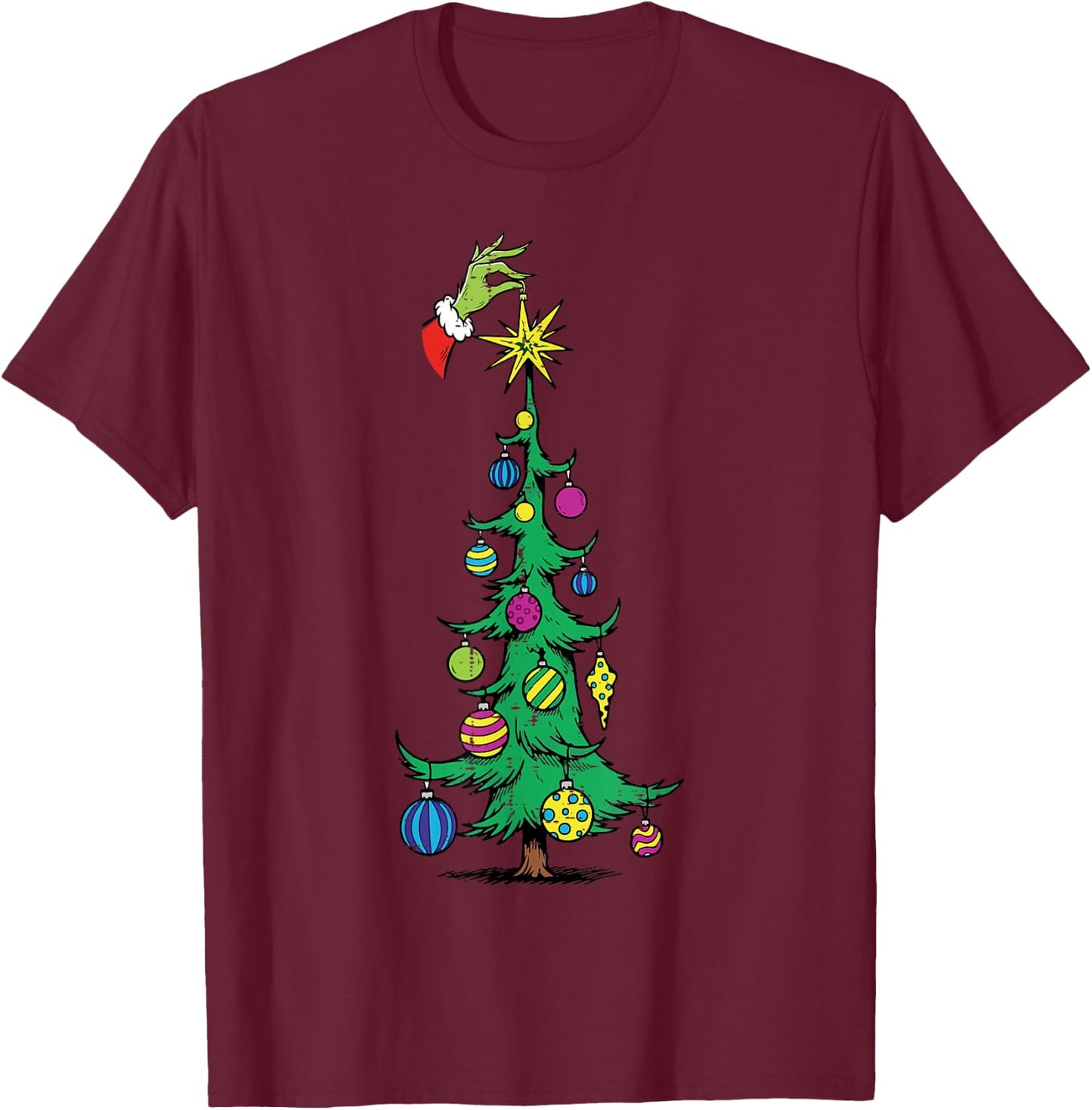 Christmas Tree Star Green Hand Xmas Holiday Kids Men Women T-Shirt - T-Shirt | Maroon