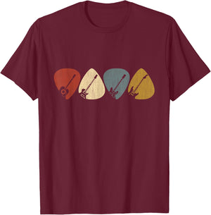 Guitarist, musician Guitar Pick - -Adults - Black - Small - Short Sleeve - Crew Collar - Modern - Retro - Vintage Design T-Shirt - T-Shirt | Maroon