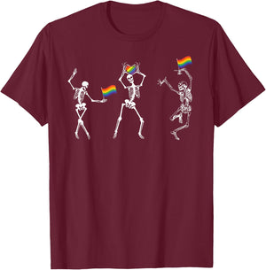 Skeleton Dance LGBT Lesbian Gay Bisexual Trans Pride Rainbow T-Shirt - T-Shirt | Maroon