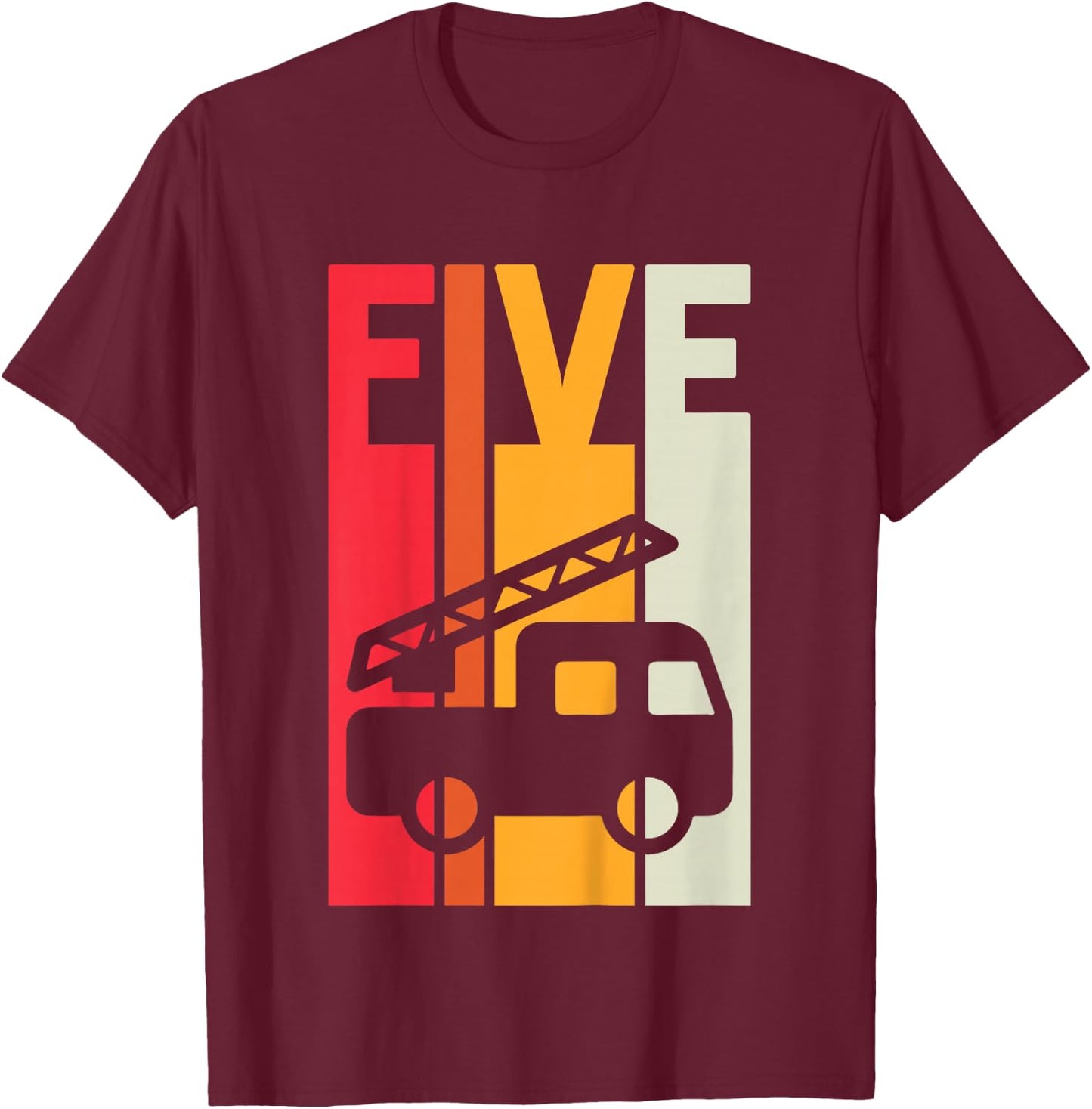 Fire Truck 5th Birthday Boys Firefighter Fireman 5 Years T-Shirt - T-Shirt | Maroon