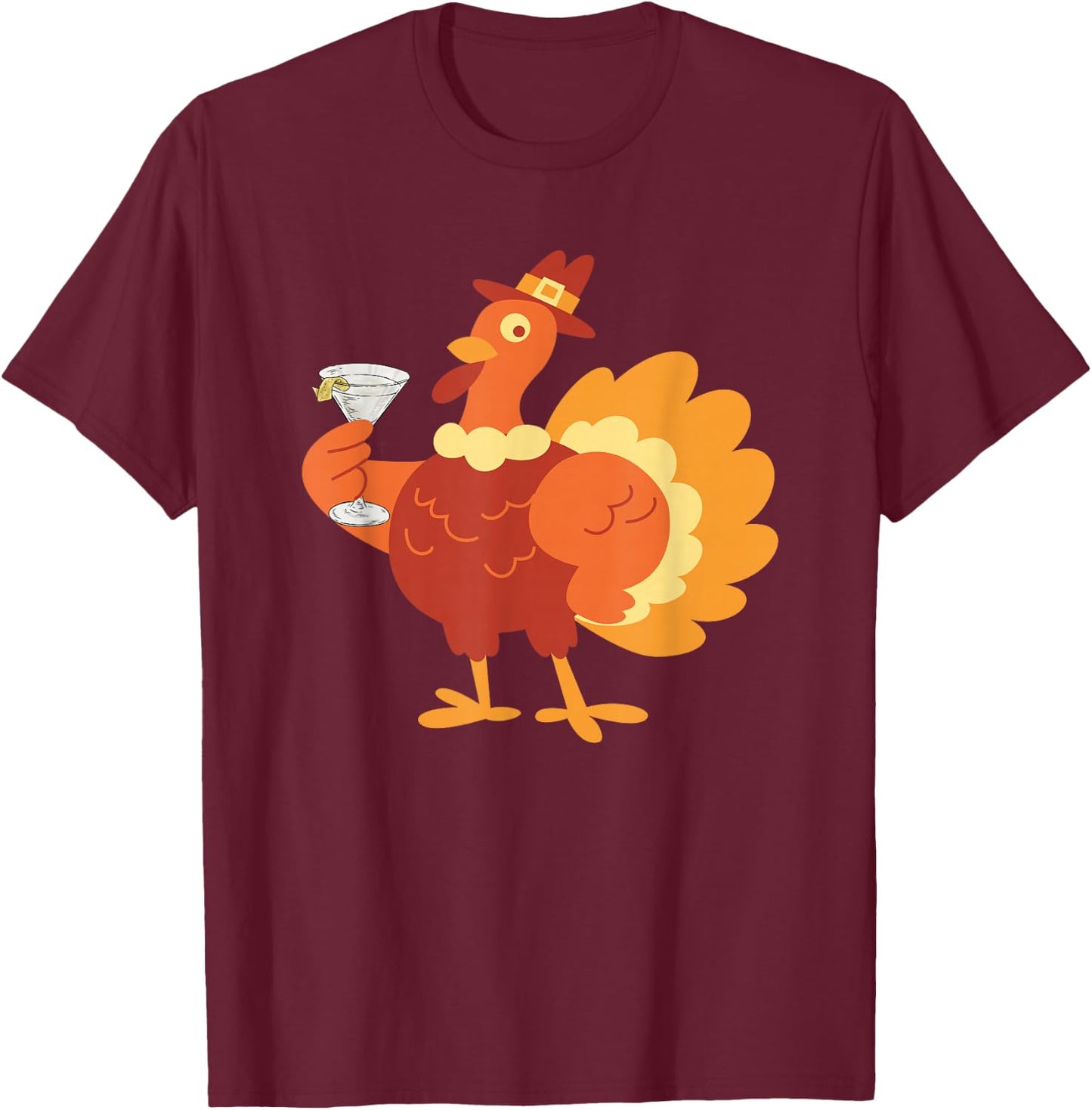 Turkey Drinking Dirty Martini Funny Tini Time Thanksgiving T-Shirt - T-Shirt | Maroon
