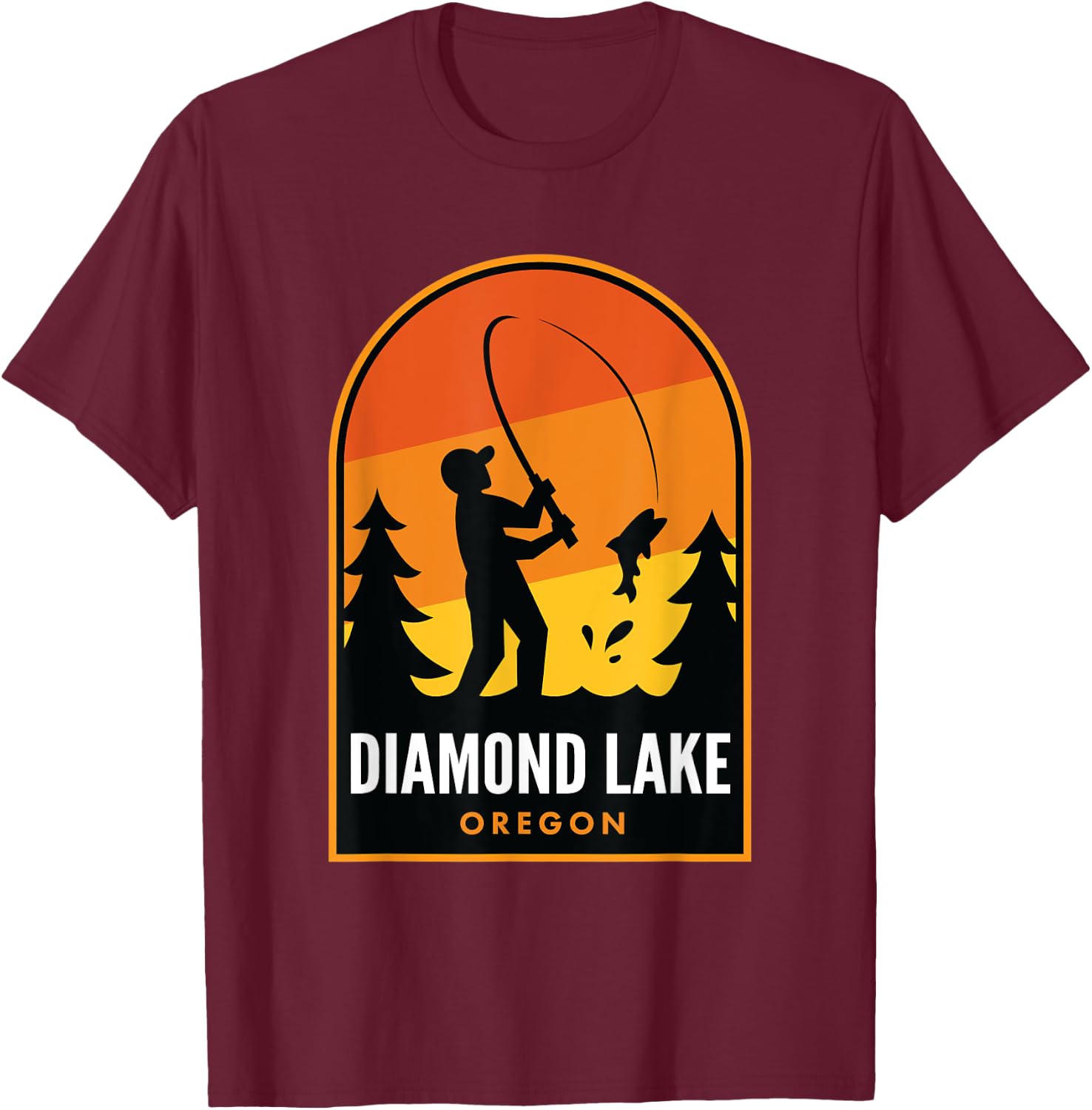 Diamond Lake Oregon Fishing T-Shirt - T-Shirt | Maroon