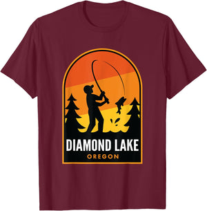 Diamond Lake Oregon Fishing T-Shirt - T-Shirt | Maroon
