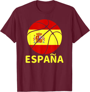 España Spain Spanish Basketball Jersey Flag Print T-Shirt - T-Shirt | Maroon