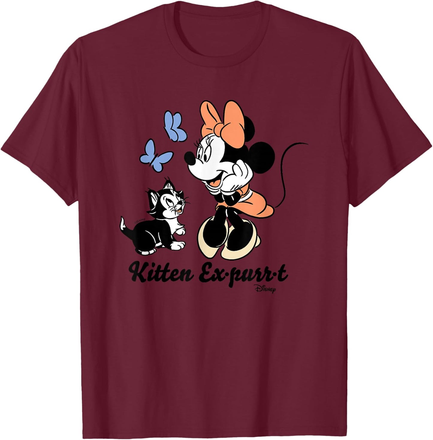 Minnie Mouse - Figaro Kitten Expurrt With Butterflies T-Shirt - T-Shirt | Maroon