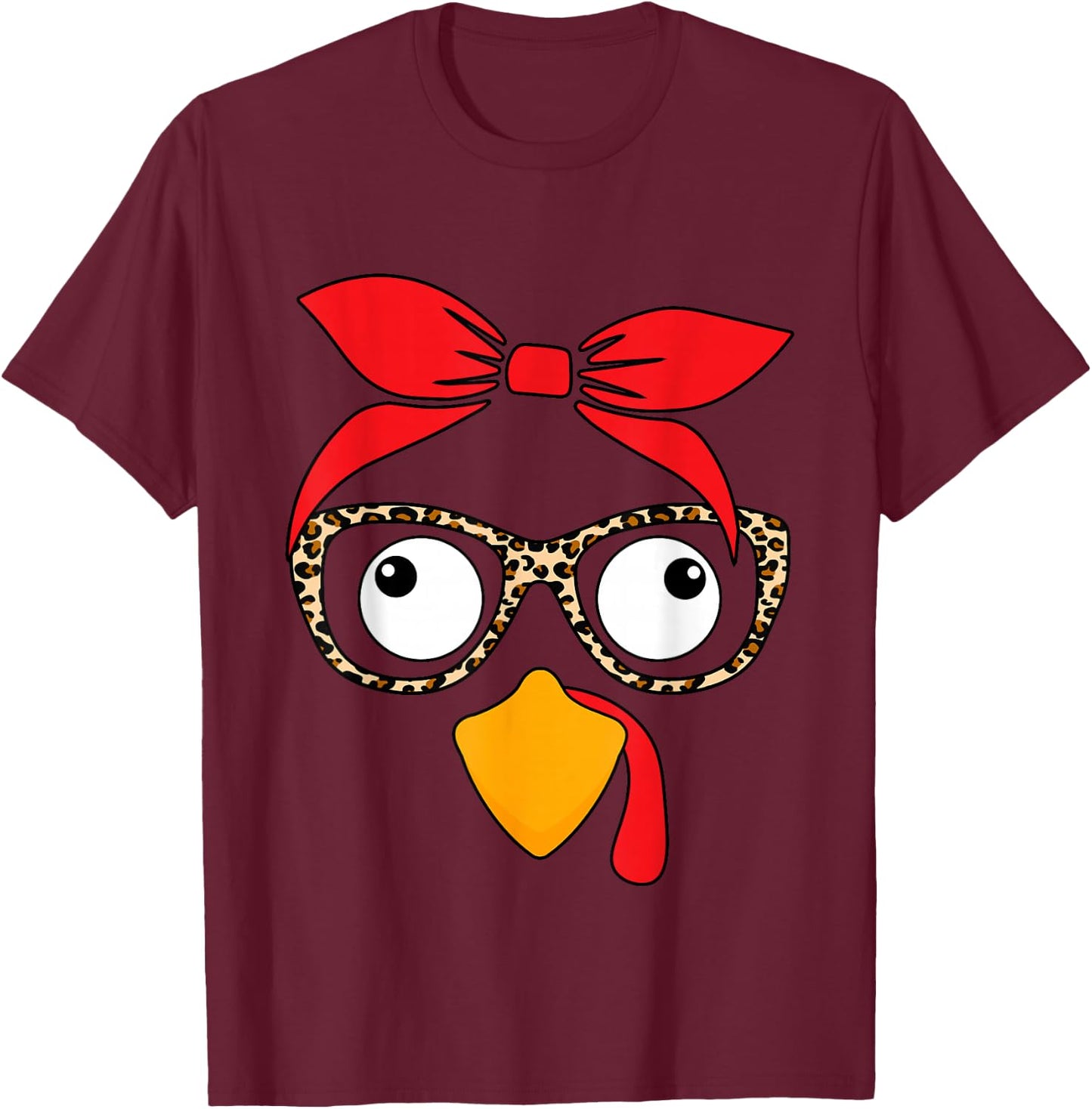 Thanksgiving Women Turkey Face Leopard Glasses Autumn Fall T-Shirt - T-Shirt | Maroon