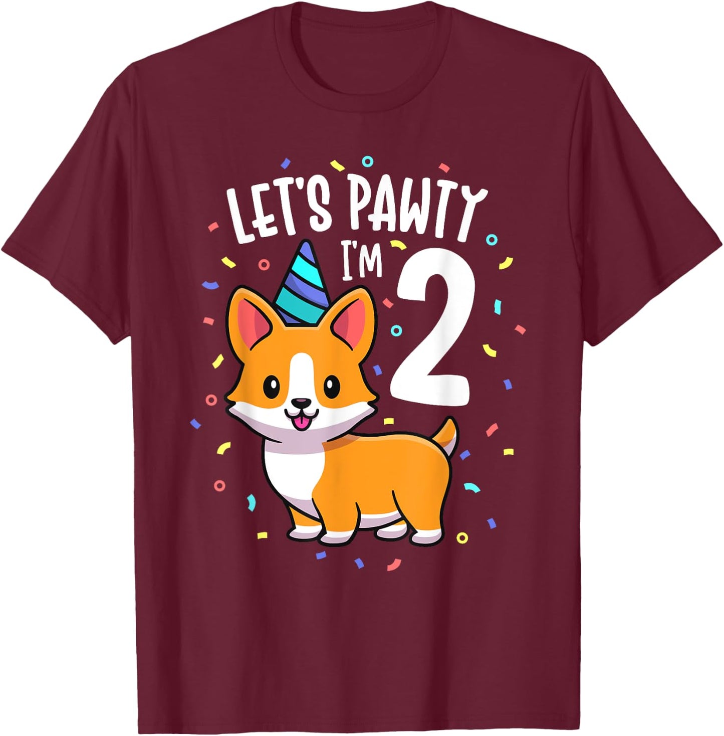 2 Years Old Corgi Dog Lover 2nd Birthday Party Outfit Kid T-Shirt - T-Shirt | Maroon