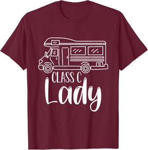 Women Class C Lady RV Recreational Vehicle Camping Road Trip T-Shirt - T-Shirt | Maroon