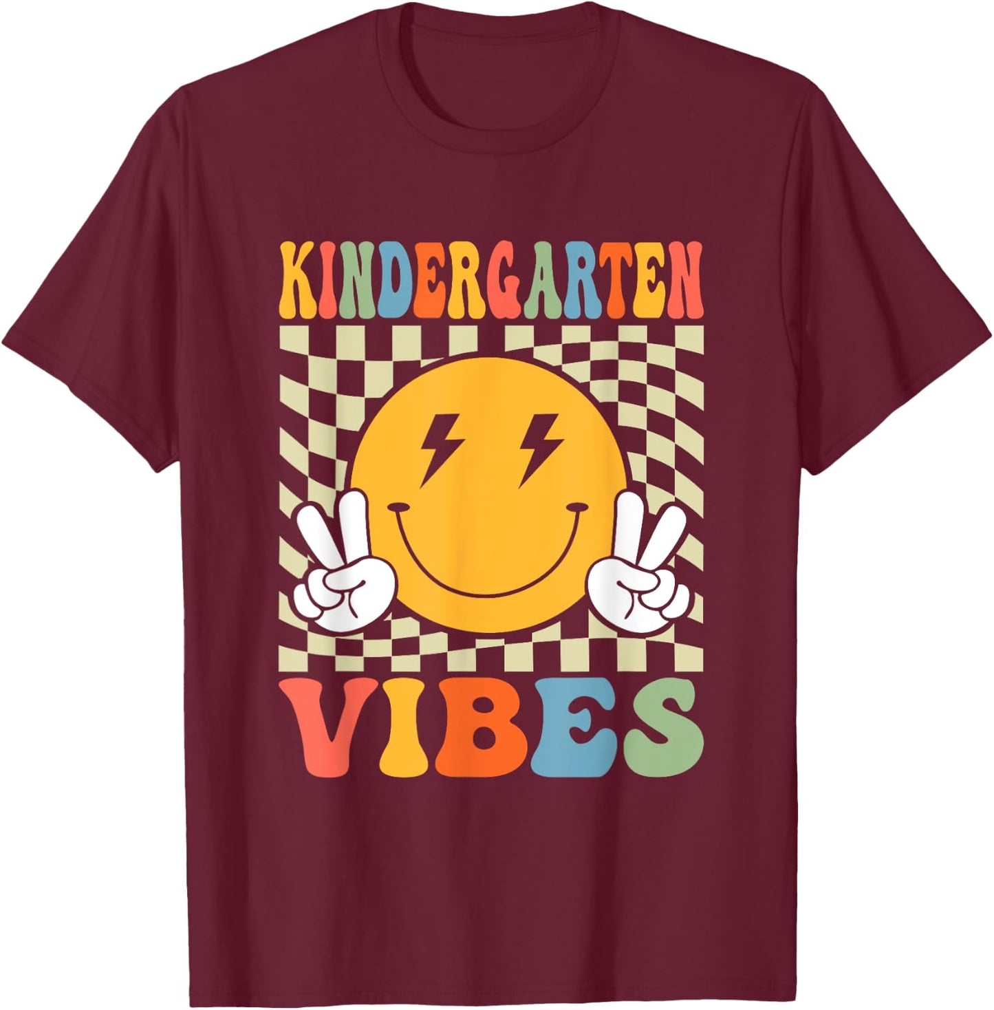 First Day Kindergarten Vibes Back To School Teacher Boy Girl T-Shirt - T-Shirt | Maroon