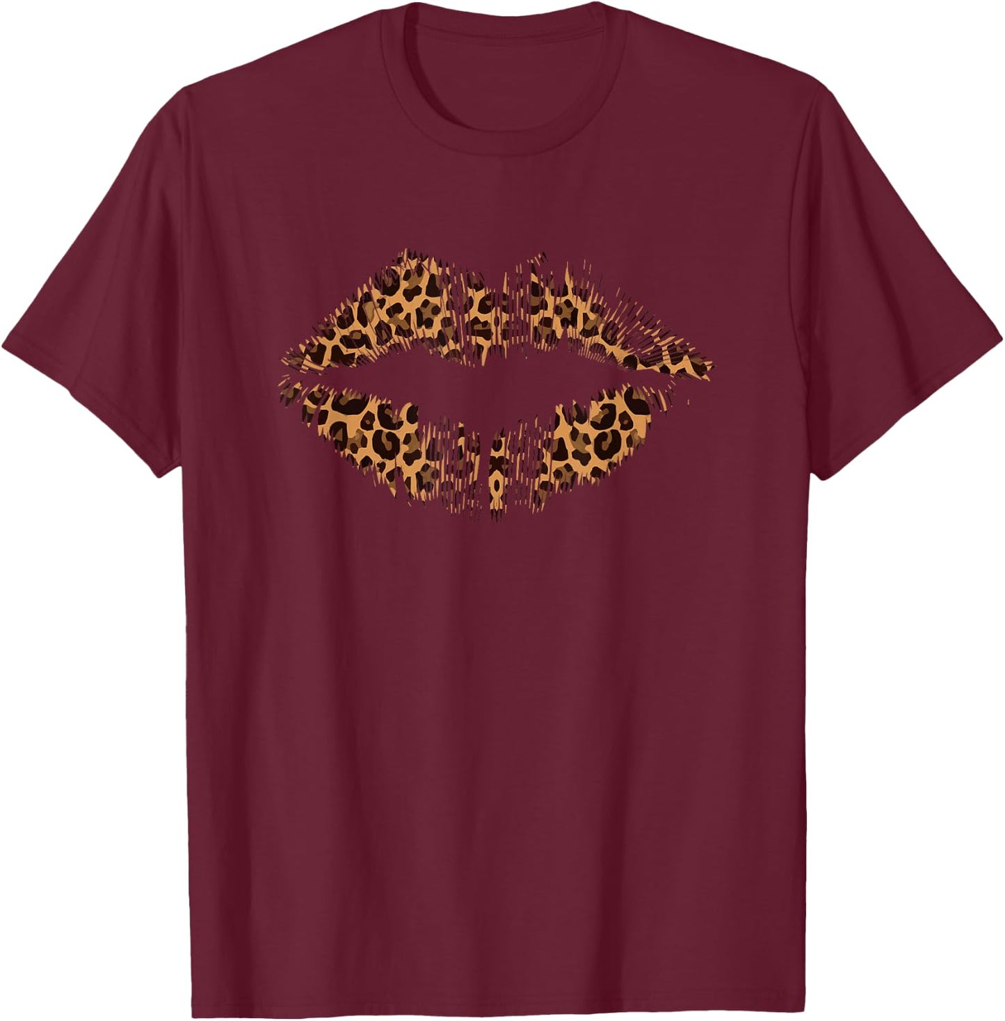 Leopard Lips Print Trendy Kiss Mouth Cheetah Print , black, s T-Shirt - T-Shirt | Maroon