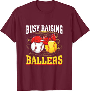 Busy Raising Ballers baseball softball mom leopard women T-Shirt - T-Shirt | Maroon