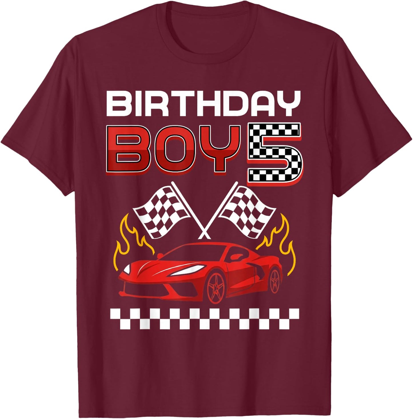 5th Birthday Boy Race Car Racing Car 5 Year Old Boys Kids T-Shirt - T-Shirt | Maroon