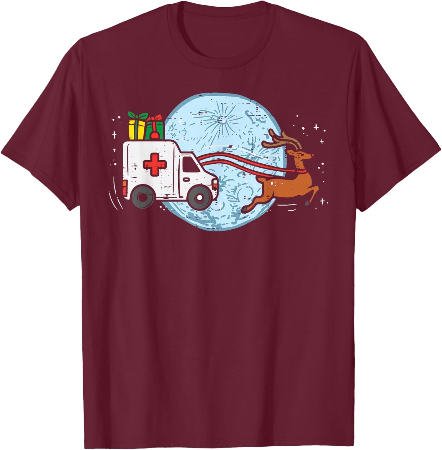 Ambulance Reindeer Nurse Christmas Winter Scrub Xmas Medical T-Shirt - T-Shirt | Maroon