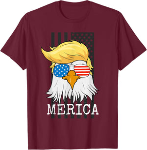 Merica Bald Eagle 4th of July Trump American Flag Funny Gift T-Shirt - T-Shirt | Maroon