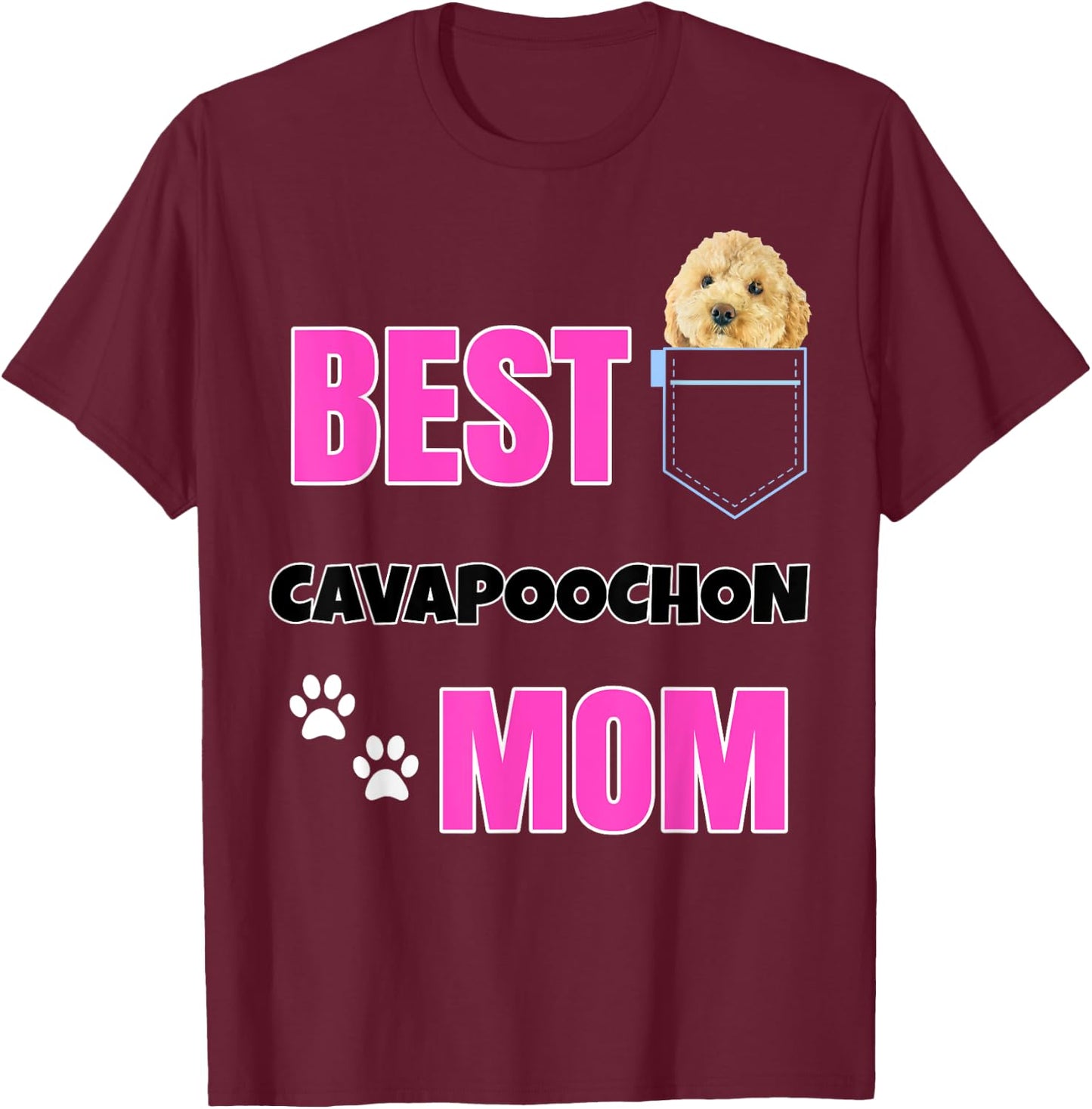 Cavapoochon in pocket Puppy Dog Lover cute Best Poodle Mom Men Women T-Shirt - T-Shirt | Maroon
