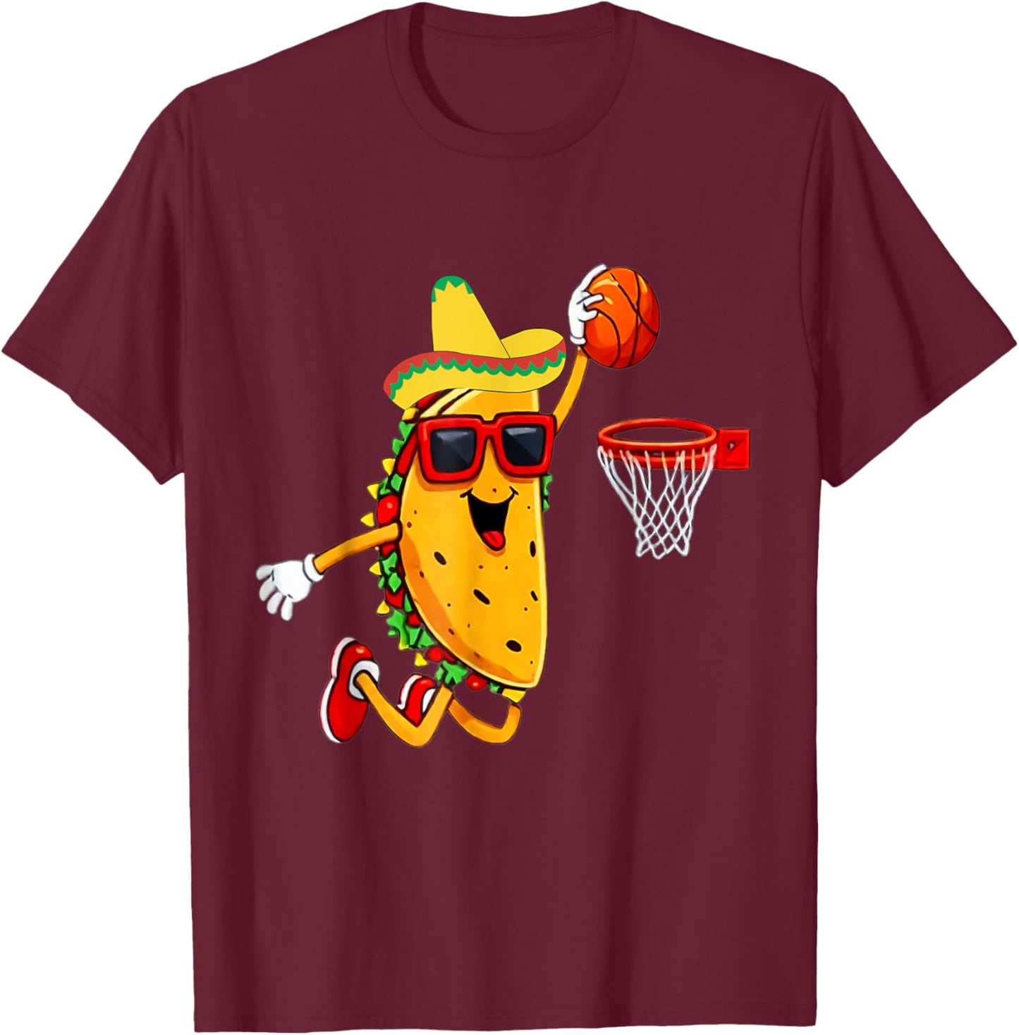 Taco Playing Basketball Mexican Food Dunking Cinco De Mayo T-Shirt - T-Shirt | Maroon
