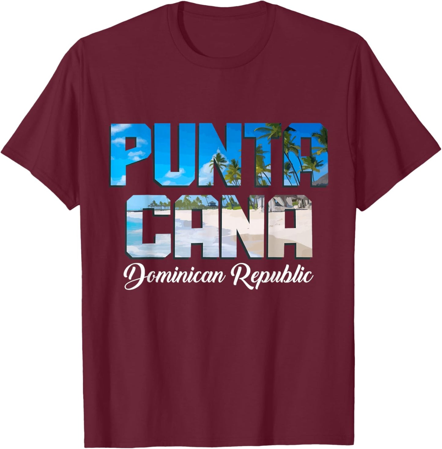 Punta Cana Vintage Souvenir Beach Surfer Dominican Republic , Black T-Shirt - T-Shirt | Maroon
