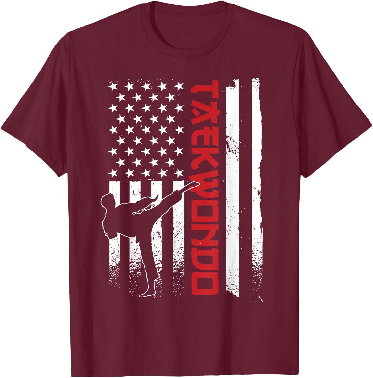 Taekwondo American Flag Taekwondo Fighter US Flag T-Shirt - T-Shirt | Maroon
