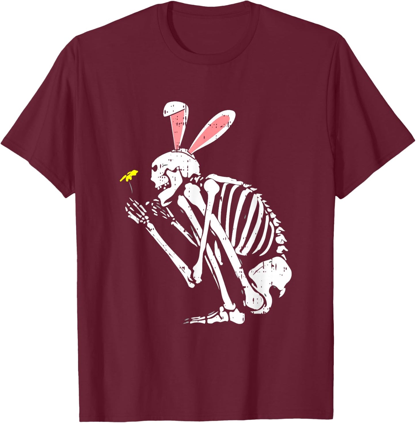 Skeleton Bunny Ears Easter Egg Hunting Bones Spring T-Shirt - T-Shirt | Maroon
