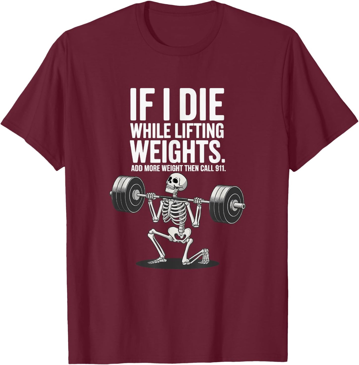 Hardcore Gym Lifter Apparel -Adults Black Small Modern Humorous Gym Skeleton Workout Fitness T-Shirt - T-Shirt | Maroon