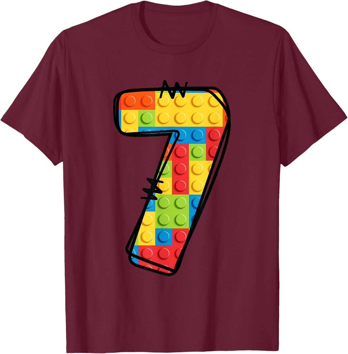7 Year Old Blocks Building Master Builder 7th Birthday T-Shirt - T-Shirt | Maroon