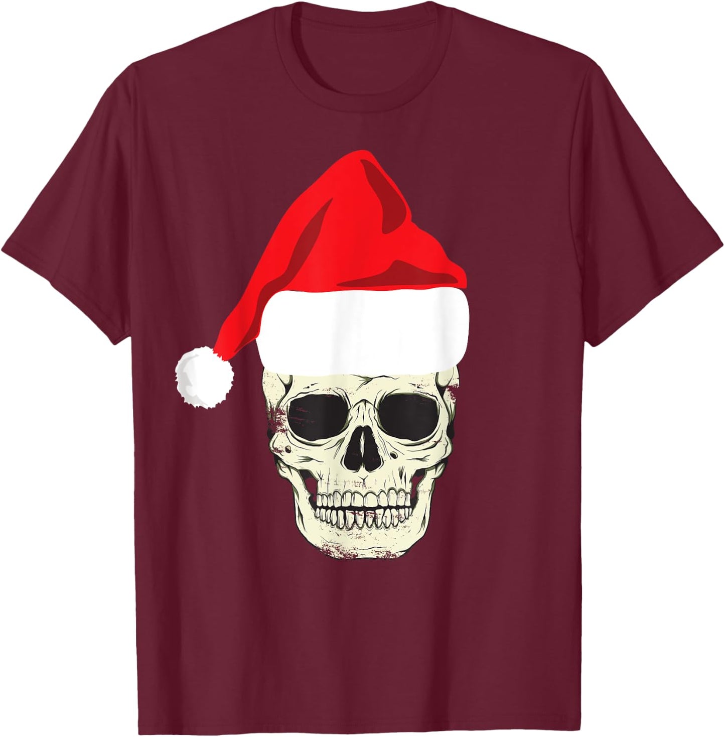 Skull In Santa Hat Christmas Skeleton Christmas T-Shirt - T-Shirt | Maroon