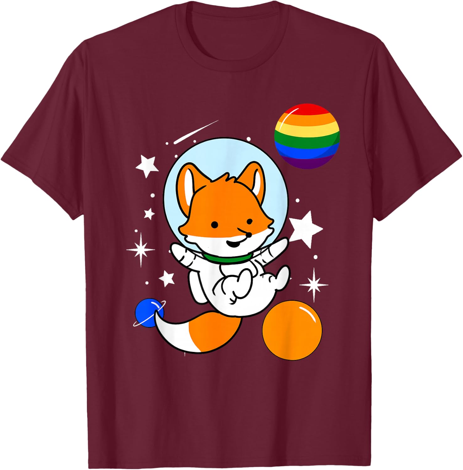 Fox Astronaut Gay Pride T-Shirt - T-Shirt | Maroon