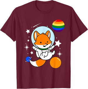Fox Astronaut Gay Pride T-Shirt - T-Shirt | Maroon