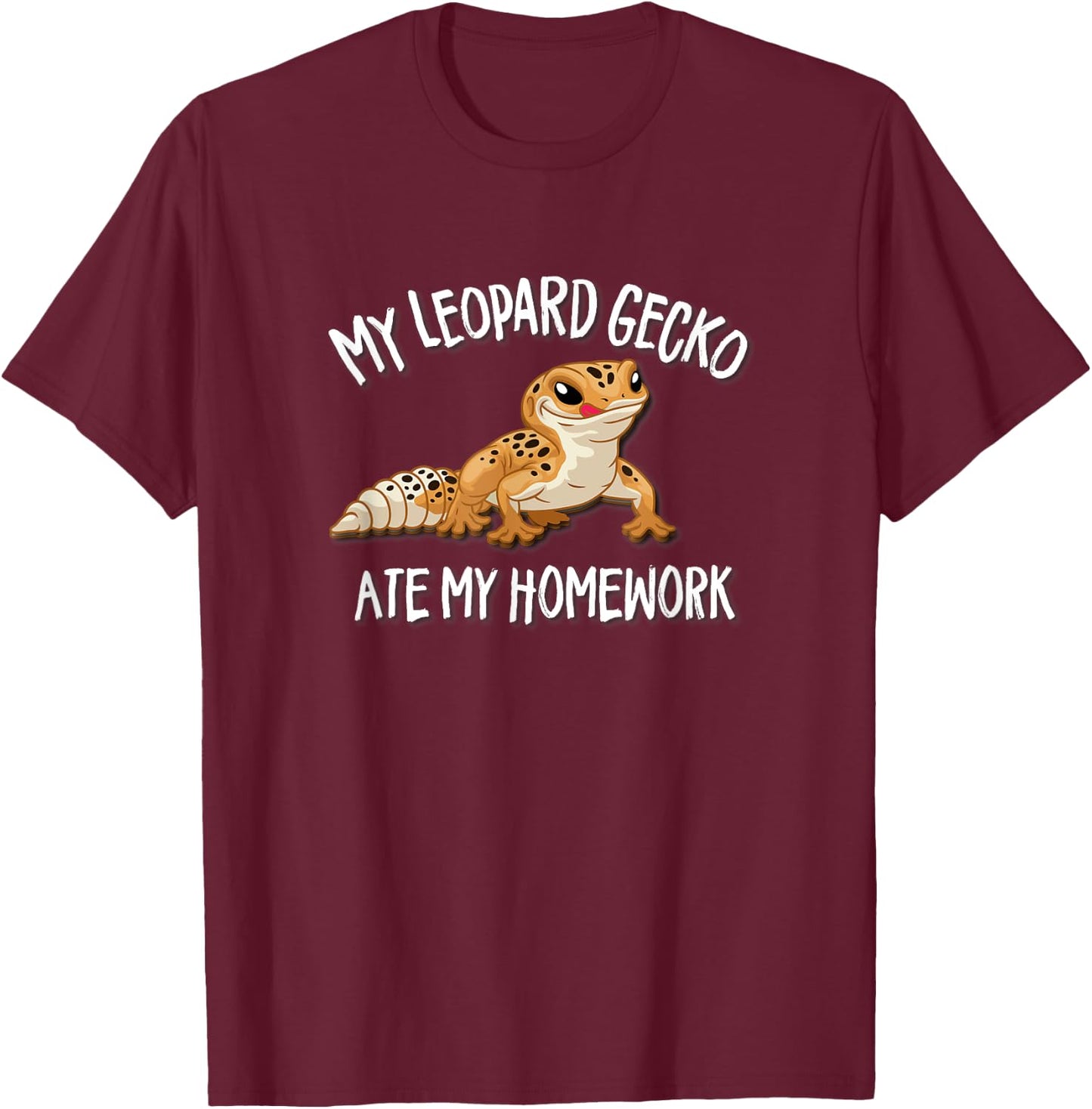 Kids Boys Girls Reptile Lover Pet Leopard Gecko Ate Homework T-Shirt - T-Shirt | Maroon