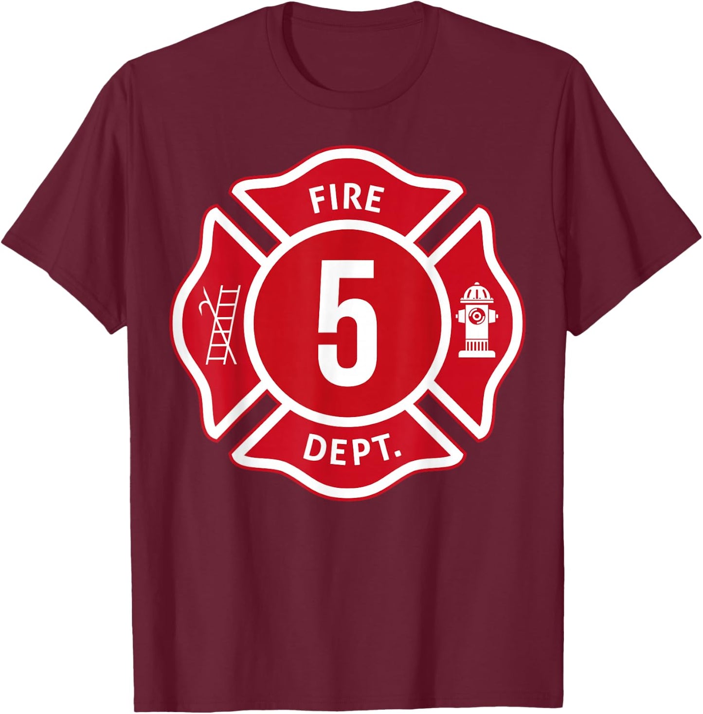 Kids Fire Truck 5th Birthday Boy Firefighter 5 Year Old T-Shirt - T-Shirt | Maroon