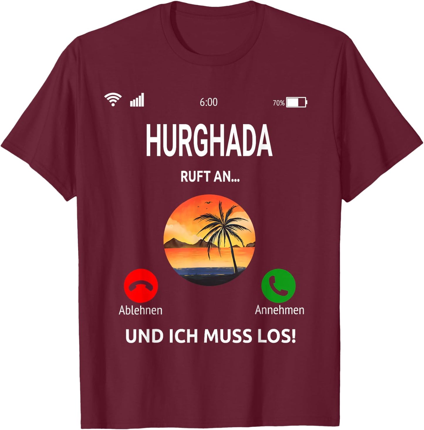 Hurghada Ruft An Design Strand Palmen Urlaub Ägypten T-Shirt - T-Shirt | Maroon
