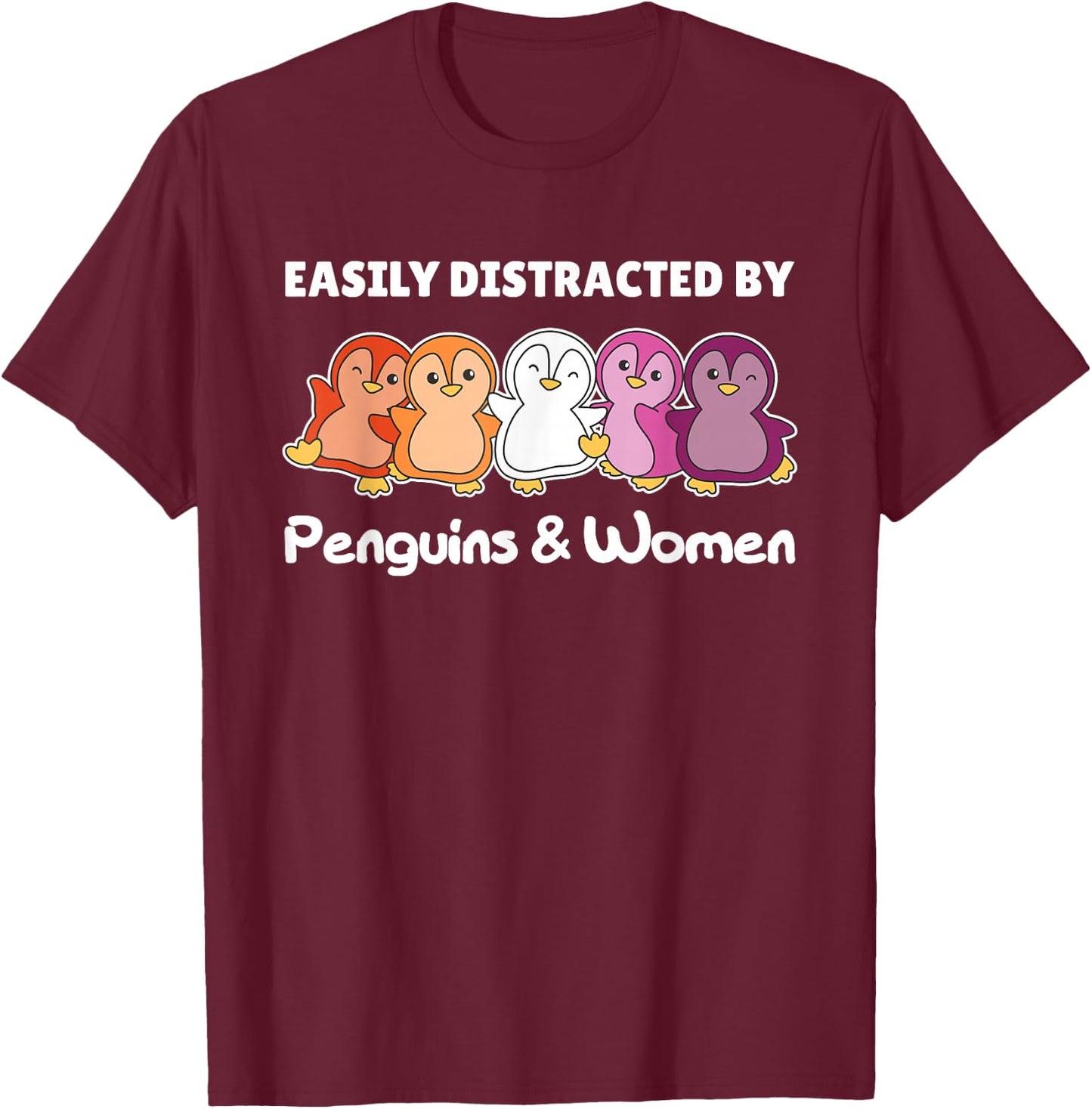 Lesbian Flag Pride Month Lgbtq Lesbian Penguin T-Shirt - T-Shirt | Maroon