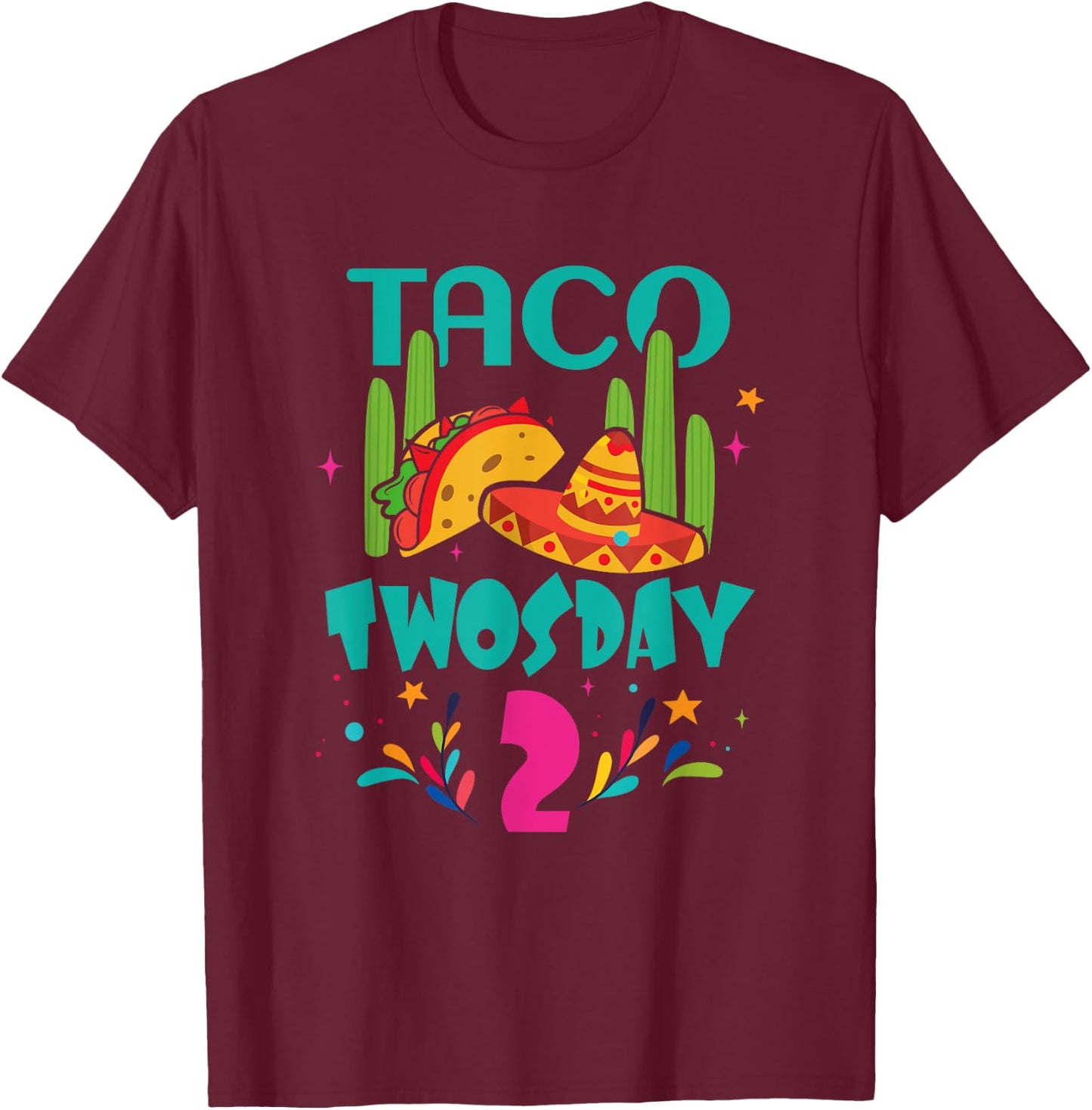 Taco Twosday 2 Two Year Old Boy Girl Birthday Gift T-Shirt - T-Shirt | Maroon