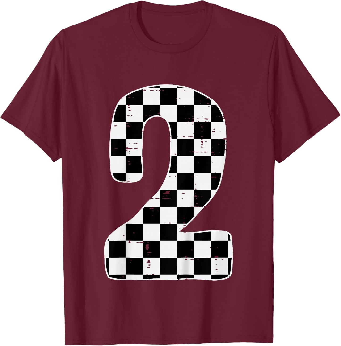 2nd Birthday 2 Racing Flag Two Year Old Bday Boys Girls Kids T-Shirt - T-Shirt | Maroon