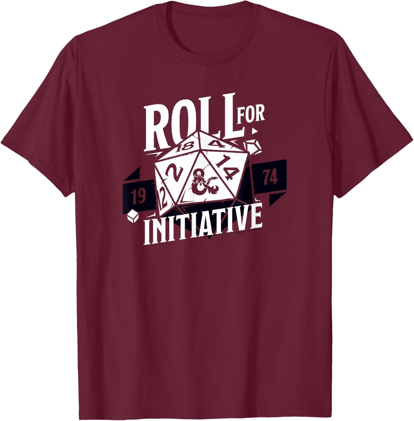 Dungeons & Dragons Roll For Initiative 1974 Text Logo T-Shirt - T-Shirt | Maroon