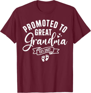 Promoted to Great Grandma Est. 2027 Pregnancy Announcement T-Shirt - T-Shirt | Maroon