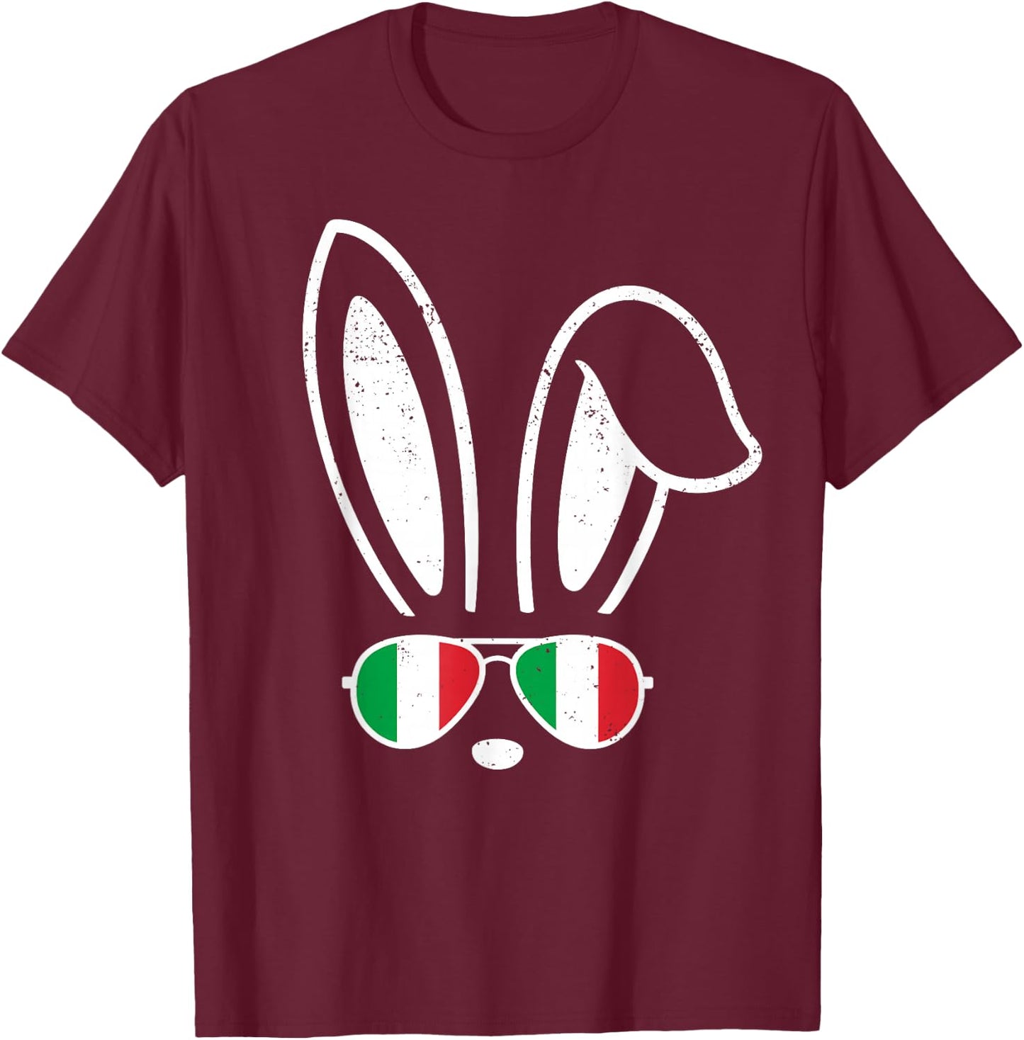 Bunny Ears Sunglasses Funny Easter 2025 Italy Flag Italian T-Shirt - T-Shirt | Maroon