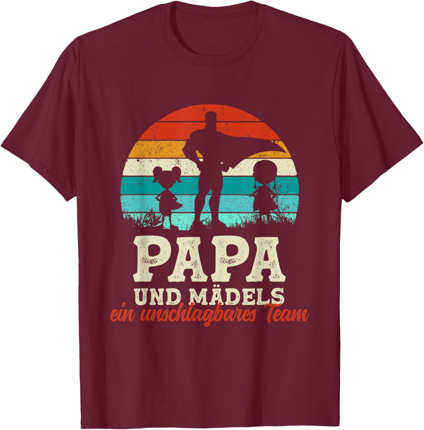 Team Papa Tochter Zwei Kinder Vatertag Bester Super Papa T-Shirt - T-Shirt | Maroon
