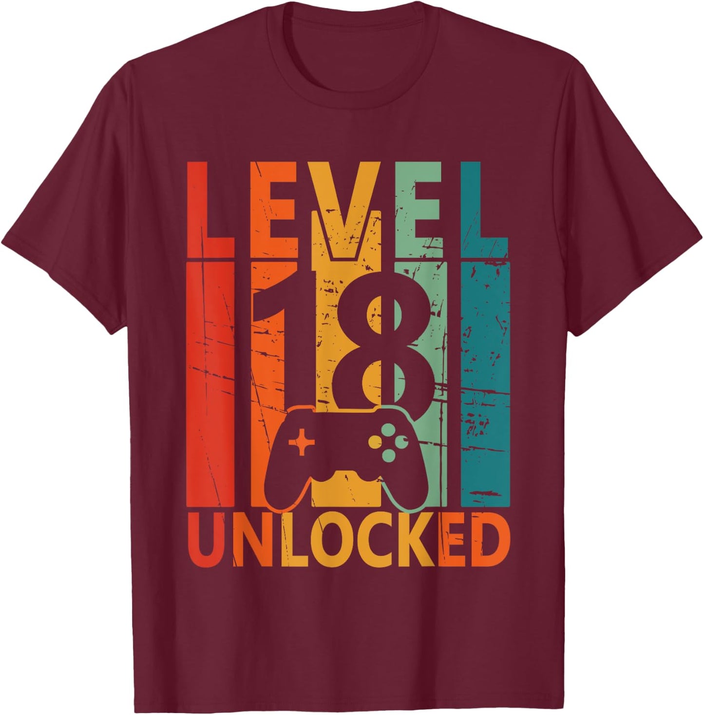 Level 18 Unlocked Gamer Birthday Gaming Birthday Boys Gifts T-Shirt - T-Shirt | Maroon