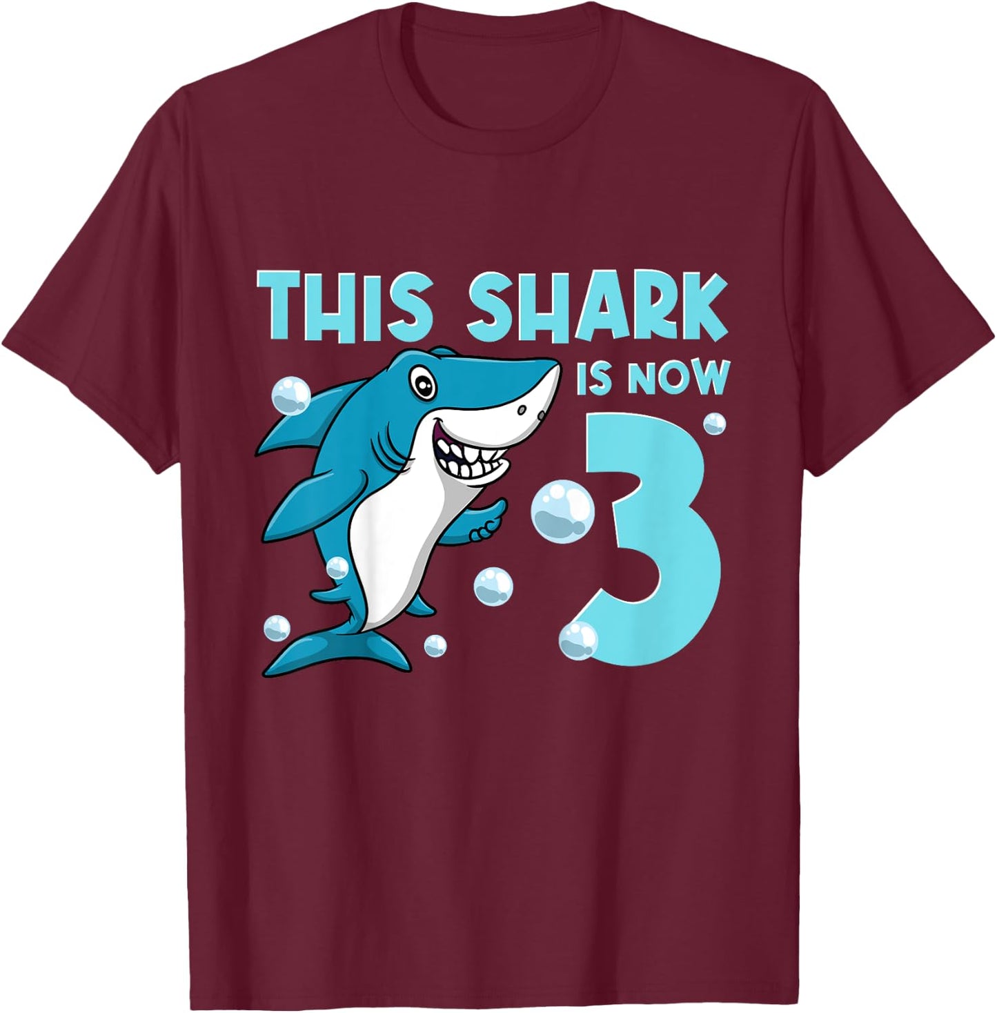 3rd Birthday This Shark Is Now 3 Year Old Boy Girl T-Shirt - T-Shirt | Maroon