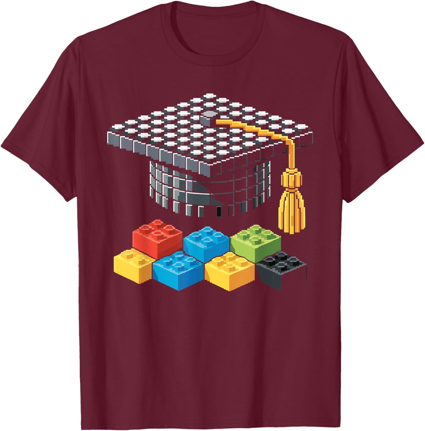 Brick Builder Blocks Graduating Graduate Happy Graduation T-Shirt - T-Shirt | Maroon
