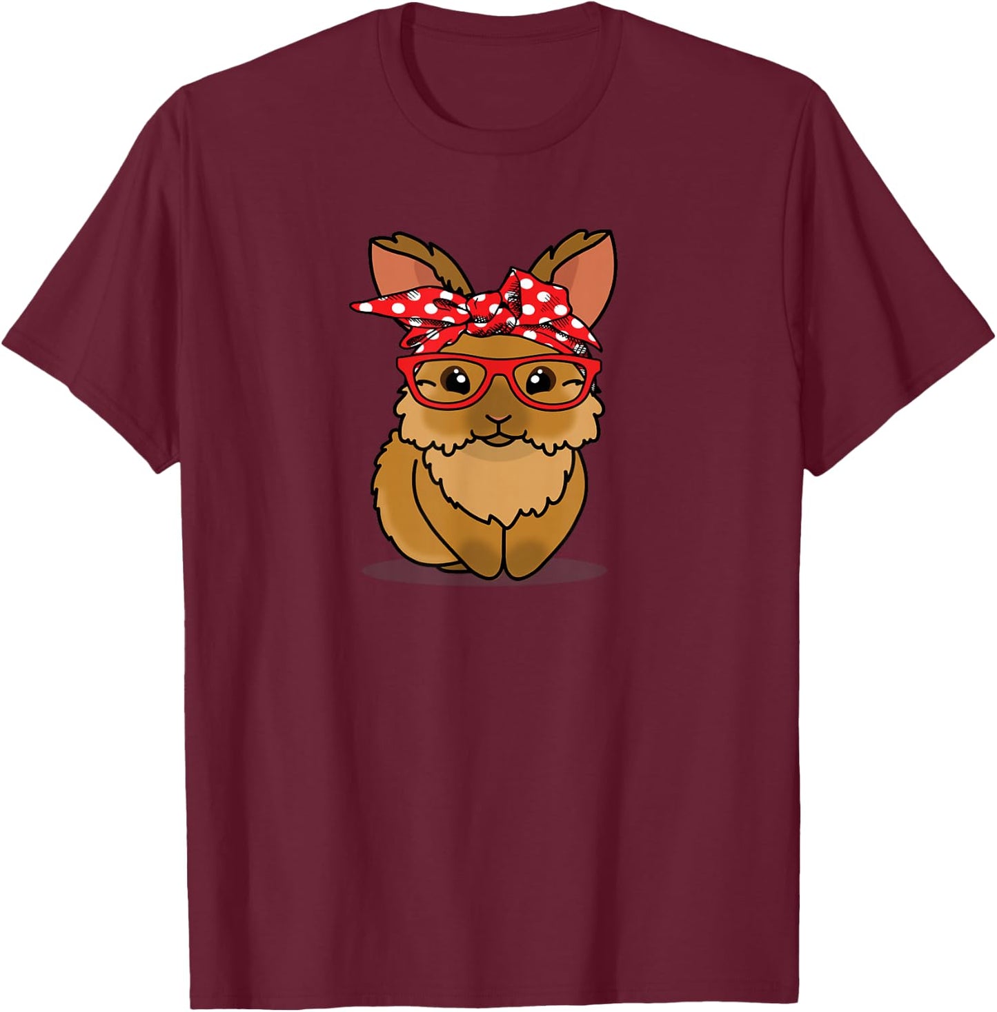 Funny Red Bandana Glasses Mom Lionhead Rabbit Lover T-Shirt - T-Shirt | Maroon