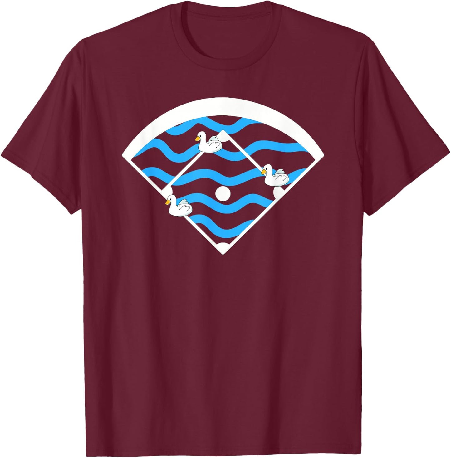 Funny Baseball Ducks On The Pond Base Ball T-Shirt - T-Shirt | Maroon