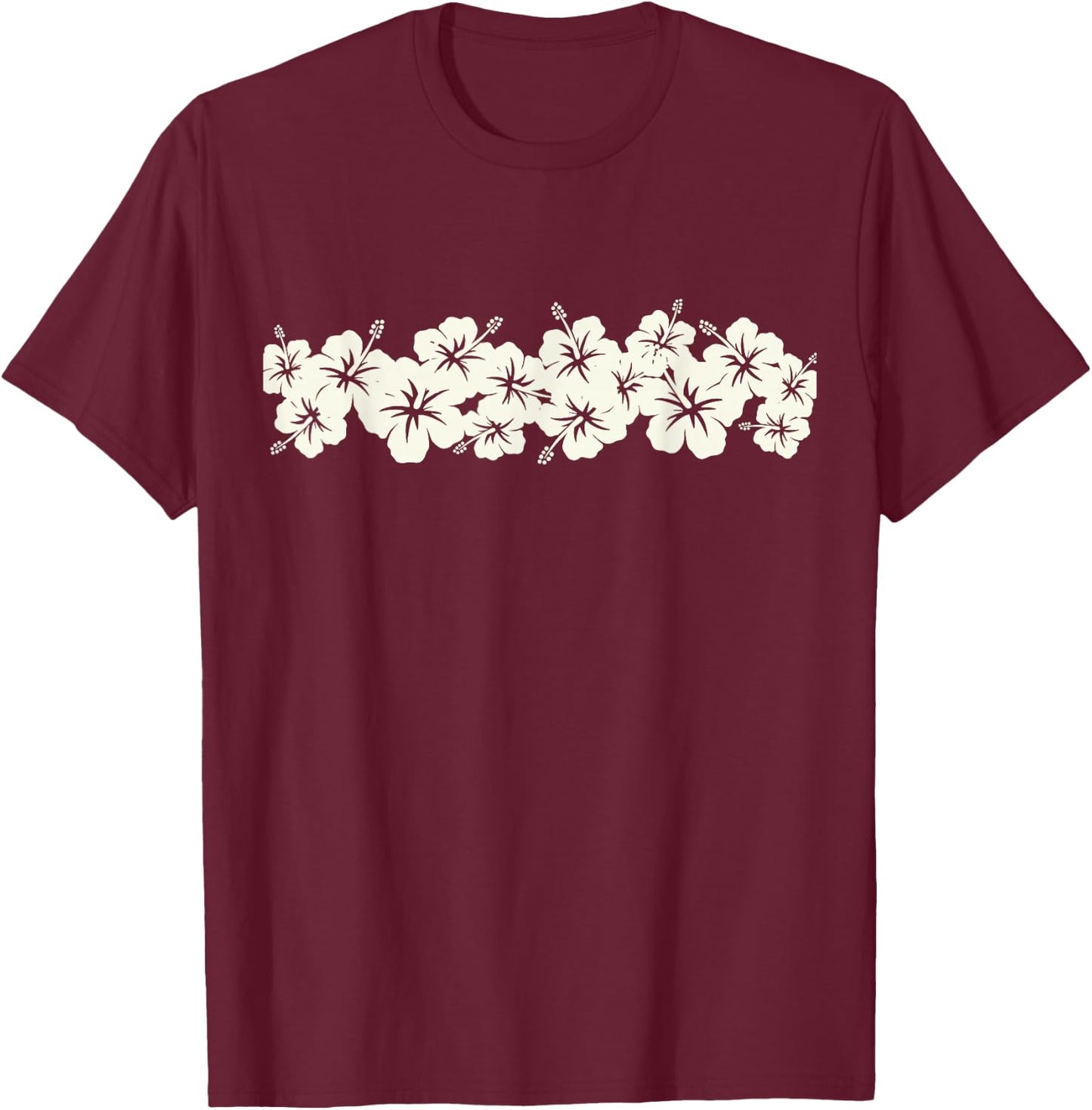 Surfer Style Vintage Floral | Hibiscus Flower Row 1970s T-Shirt - T-Shirt | Maroon