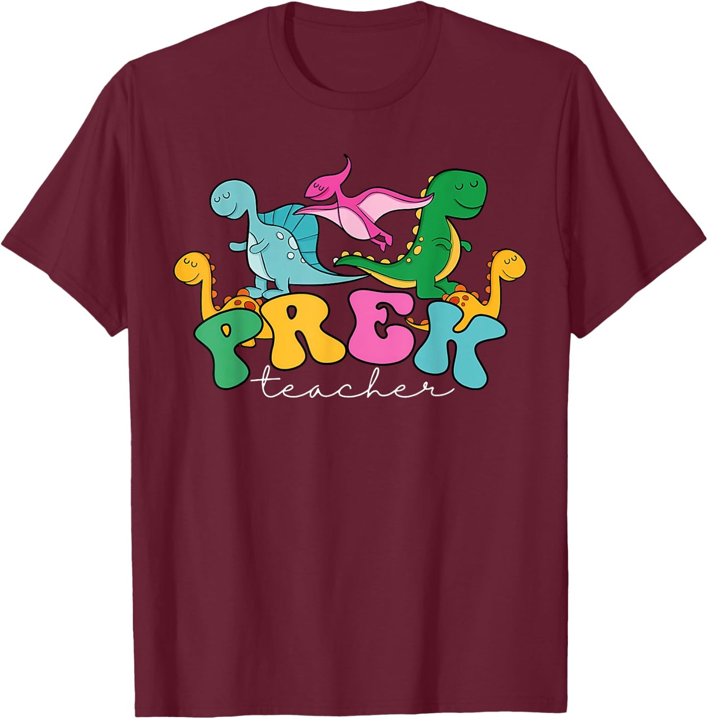 Pre-k Teacher Dinosaur Cute Preschool Dino Back To School Women Kids T-Shirt - T-Shirt | Maroon