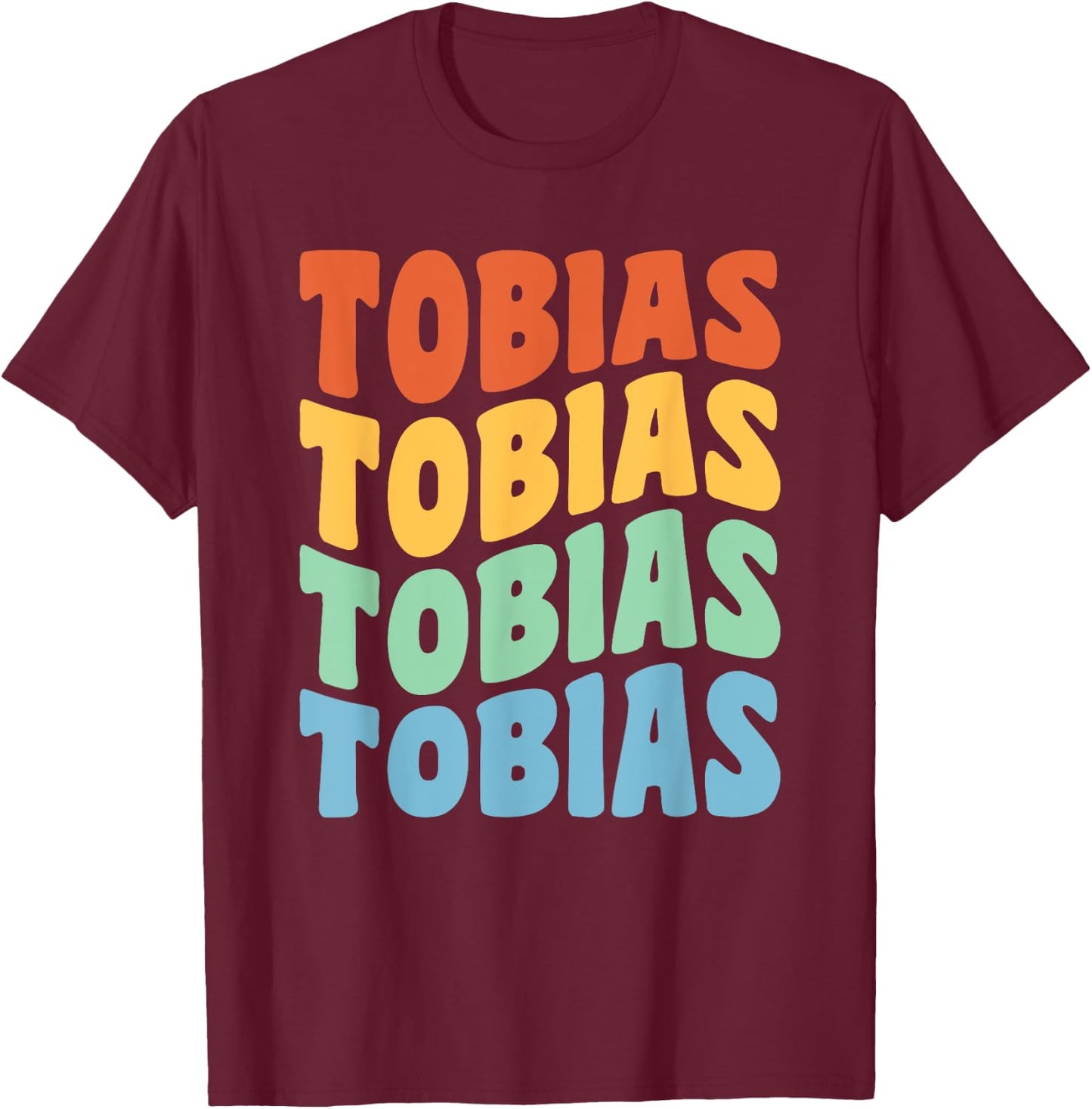 Tobias First Name Retro Groovy Personalized T-Shirt - T-Shirt | Maroon